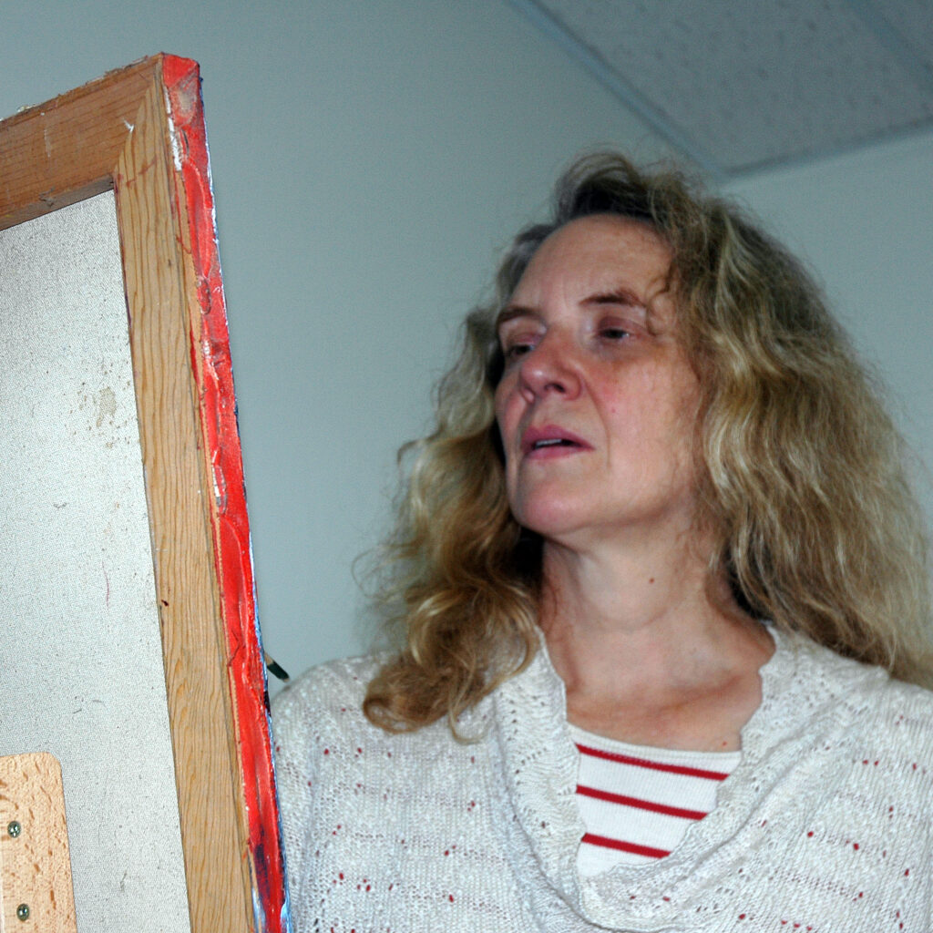 Vermont artist Kate Mueller at work in her studio