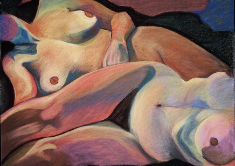 Two Women, 24 by 19, pastel on paper