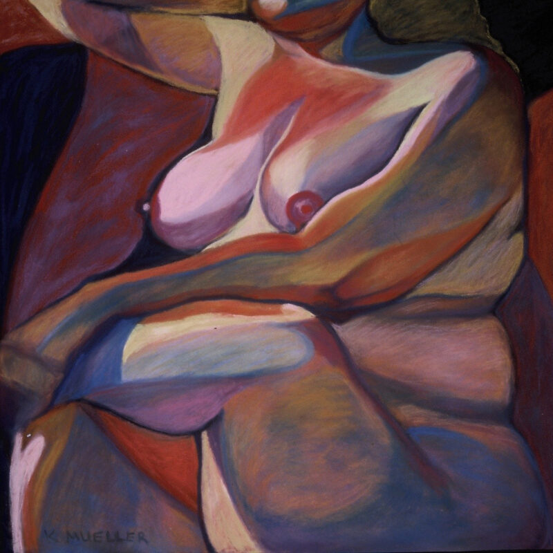 Large Seated Nude, 19 by 19, pastel on paper